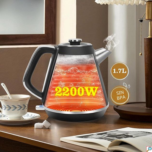 Ηλεκτρικός Βραστήρας 1.7L 2200W – Ρετρό Σχέδιο με Ένδειξη Θερμοκρασίας - Γρήγορος Βρασμός, Ανοξείδωτος, Μαύρος