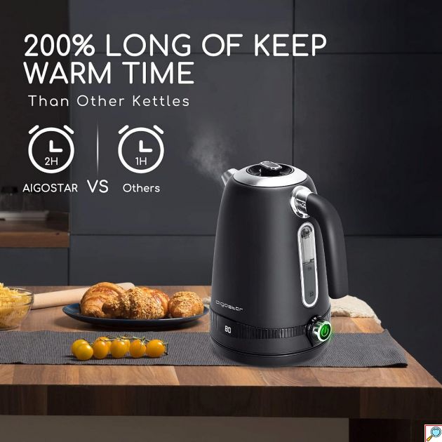 Ηλεκτρικός Βραστήρας 1.7L 2200W με Ρύθμιση Θερμοκρασίας - Γρήγορος Βρασμός, Ψηφιακή Οθόνη, Μαύρος, Ιδανικός για Τσάι & Καφέ