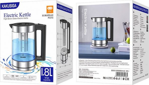 Γυάλινος Βραστήρας 1.8L - Φίλτρο Τσαγιού, LED Φωτισμός, 1500W Και Προστασία Από Υπερθέρμανση