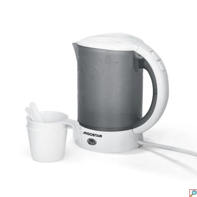 Ηλεκτρικός Βραστήρας Ταξιδίου 0.6L – 650W - Compact με 2 Ποτήρια & 2 Κουταλάκια, Ιδανικός για Γραφείο & Διακοπές