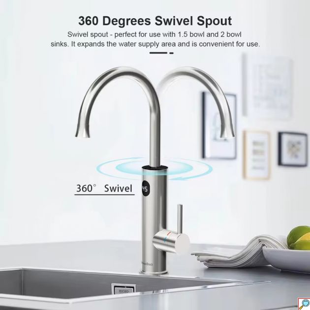 Ηλεκτρικός Ταχυθερμαντήρας 3300W - Βρύση INOX με Οθόνη LED