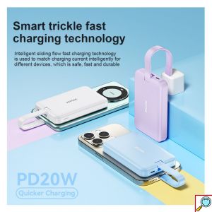 Power Bank Ασύρματης Φόρτισης PD20W και Ενσύρματης Φόρτισης 10000mAh σε Μοβ Χρώμα Wekome