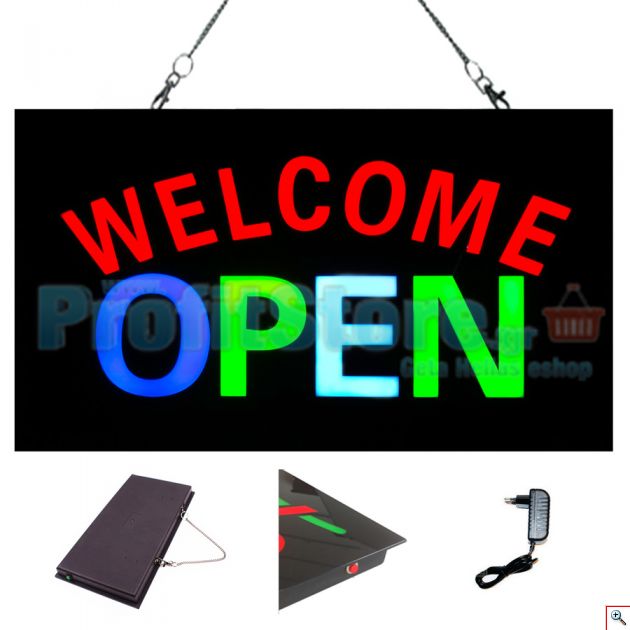 Extra Bright Φωτιζόμενη Διαφημιστική Πινακίδα WELCOME OPEN - Επιγραφή LED Epoxy Resin