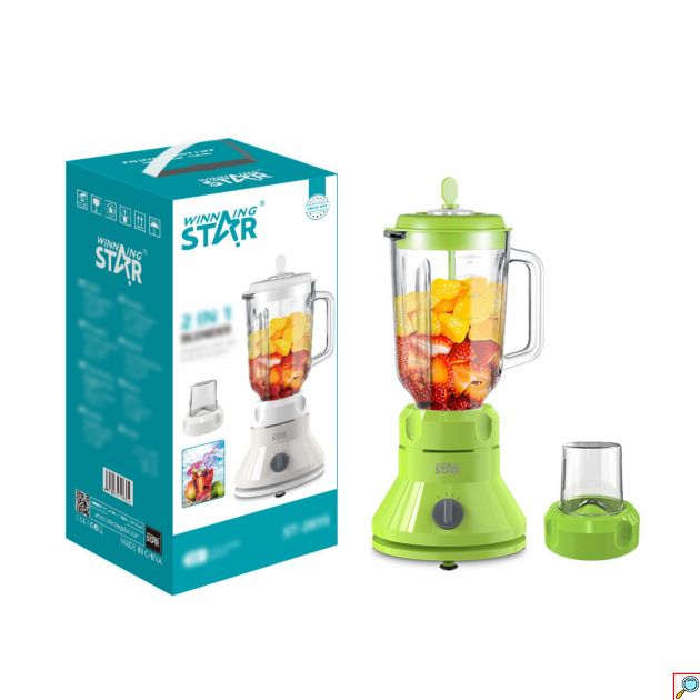 Winning Star ST-2815 Μπλέντερ 2 σε 1 με Γυάλινη Κανάτα 1.5L & Μύλο Άλεσης – 300W, Ανοξείδωτες Λεπίδες