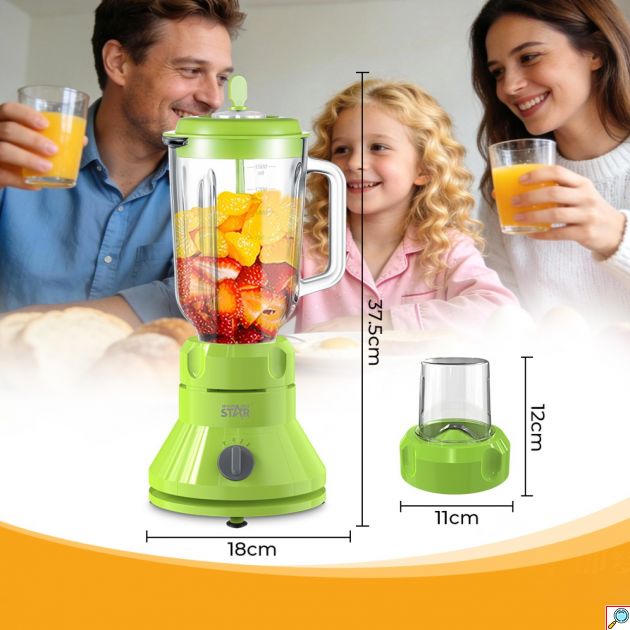 Winning Star ST-2815 Μπλέντερ 2 σε 1 με Γυάλινη Κανάτα 1.5L & Μύλο Άλεσης – 300W, Ανοξείδωτες Λεπίδες