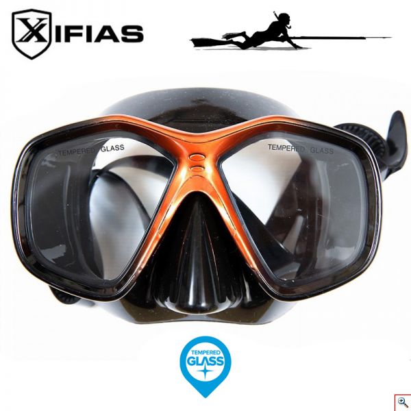Xifias® Καταδυτική Μάσκα Σιλικόνης Πορτοκαλί Tempered Glass Silicone Mask