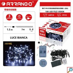 Χριστουγεννιάτικα Λαμπάκια 8.5m 100 LED Ψυχρού Λευκού Φωτισμού με Μουσική & 3 Προγράμματα Arrango