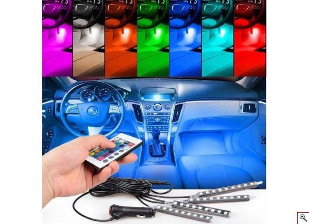 Φώτα Εσωτερικού Χώρου Αυτοκινήτου RGB LED 12V με Τηλεχειρισμό - Σετ των 4 Τεμαχίων