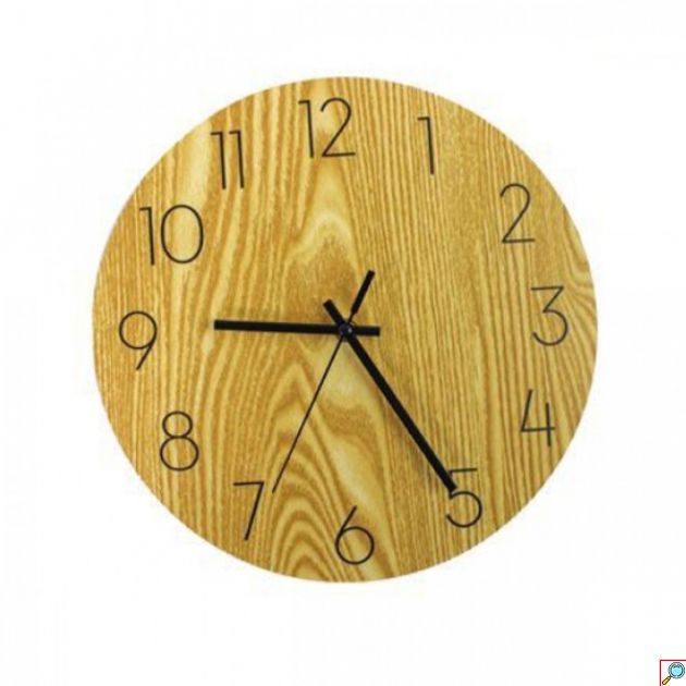 Ξύλινο Ρολόι Τοίχου Quartz Vintage Διαμέτρου 30cm με Αριθμούς