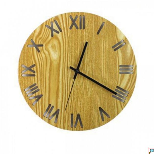 Ξύλινο Ρολόι Τοίχου Quartz Vintage Διαμέτρου 30cm με Λατινικούς Αριθμούς
