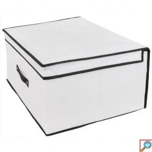 Υφασμάτινο Κουτί Αποθήκευσης με Καπάκι 60 x 40 x 30cm - Λευκό με Μαύρο
