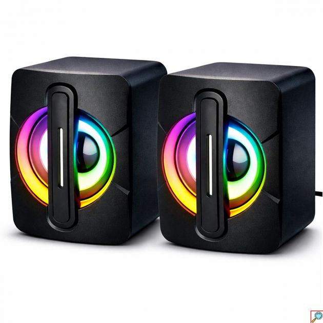 Ηχεία Υπολογιστή 6W με RGB LED - Compact Στερεοφωνικός Ήχος για Gaming & Εργασία - Τροφοδοσία USB, Plug & Play Σύνδεση