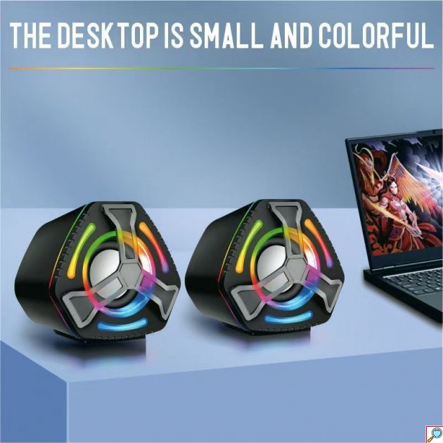 Ηχεία Υπολογιστή 6W - RGB Φωτισμός & 3.5mm AUX - Compact Στερεοφωνικός Ήχος για Gaming, PC & Laptop