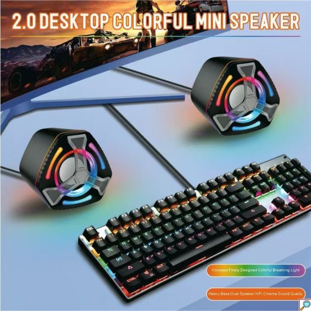 Ηχεία Υπολογιστή 6W - RGB Φωτισμός & 3.5mm AUX - Compact Στερεοφωνικός Ήχος για Gaming, PC & Laptop