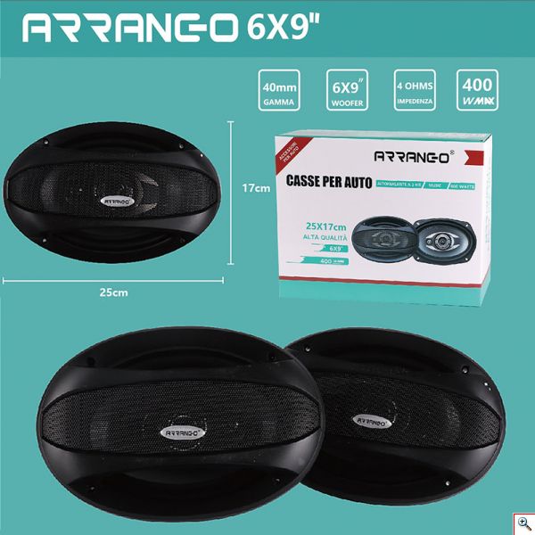 Ζεύγος Ομοαξονικών Ηχείων Αυτοκινήτου ARRANGO, Oval 25x17cm, 2 Δρόμων, 2x200W Ισχύος, Με Καπάκι, AC76023